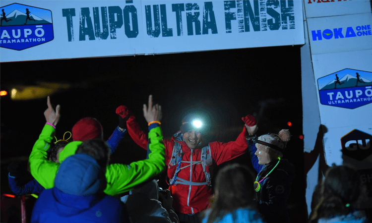 Taupo Ultramarathon finish line dark
