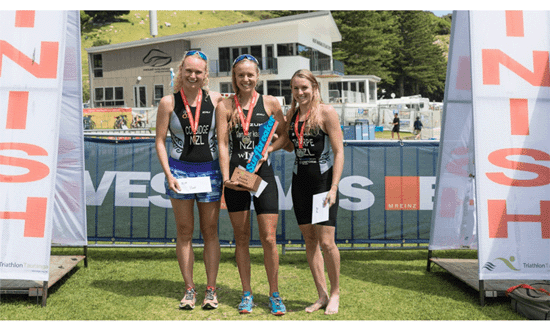 EVES Surfbreaker Triathlon Mount Maunganui Women's podium 550x330px