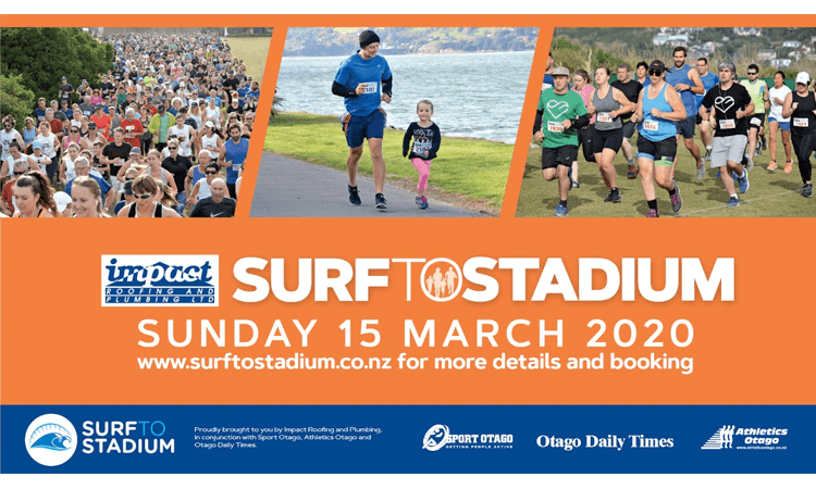 Impact Plumbing and Roofing Surf to Stadium Fun Run Dunedin poster